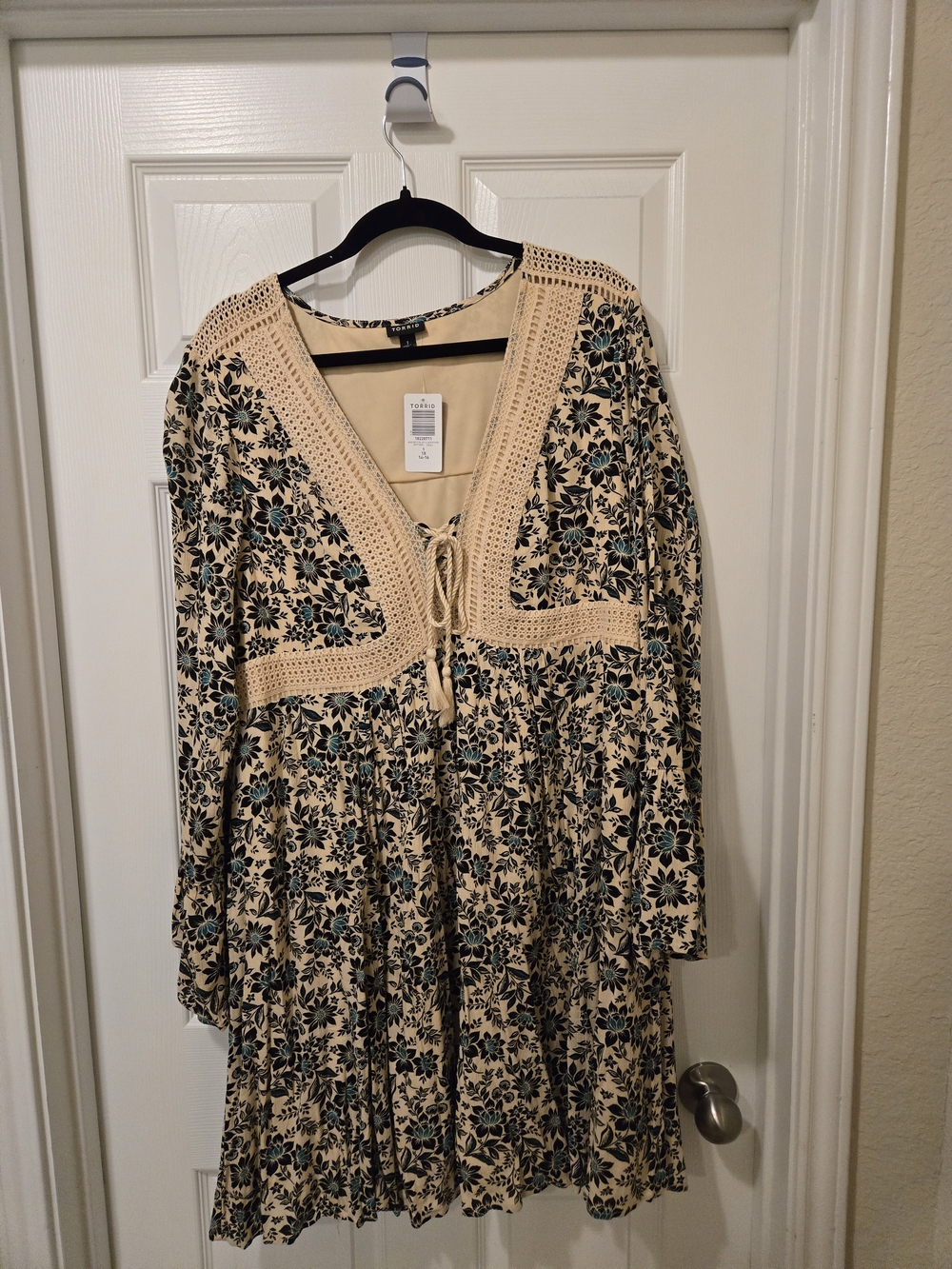 torrid Beige Mini Dress with Black & Teal Floral Lace-Up